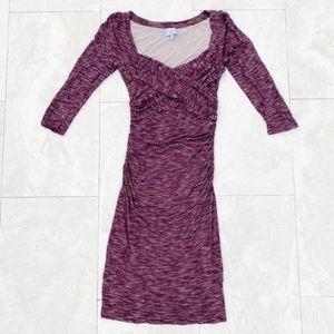 Anthropologie Burgundy Stretch Midi Ruched Dress